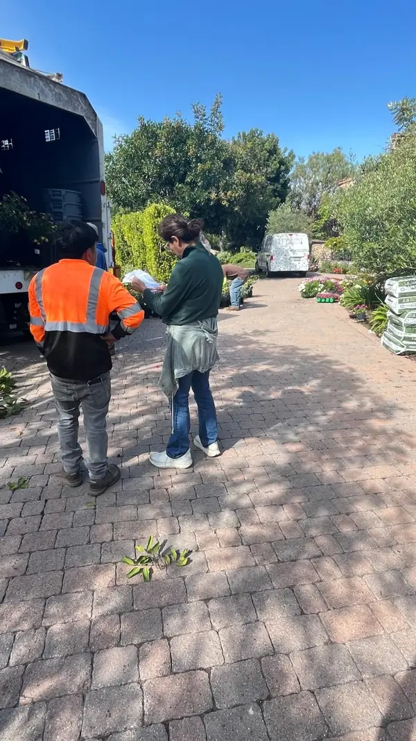 Roxy and the crew picking plants for a job