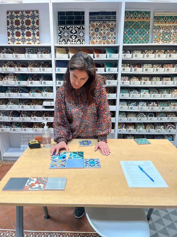 Roxy choosing tile for a project